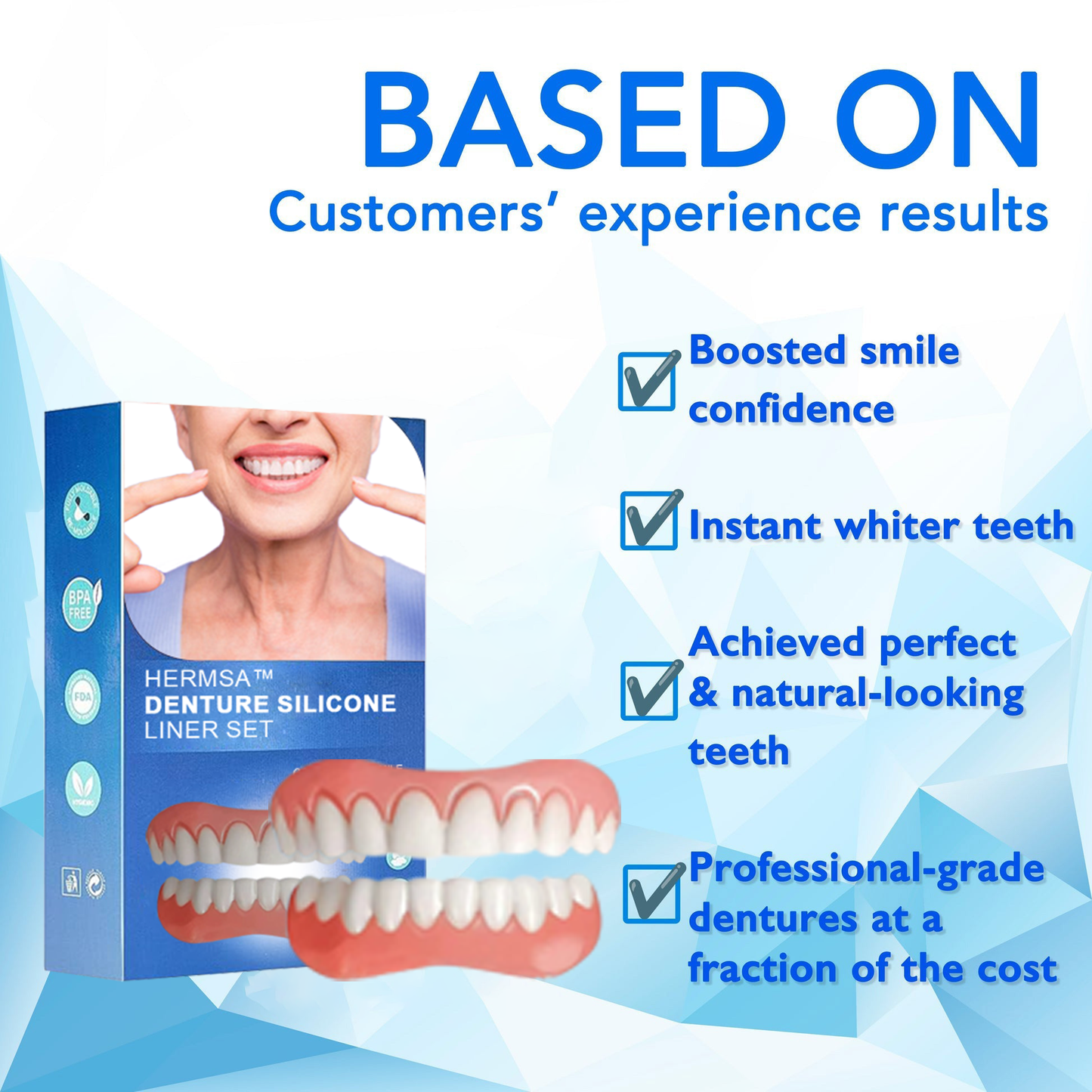 🦷🦷Hermsa™ Denture Silicone Liner Set (Top & Bottom Teeth)😃Confidantiy smile with Reazeal😃