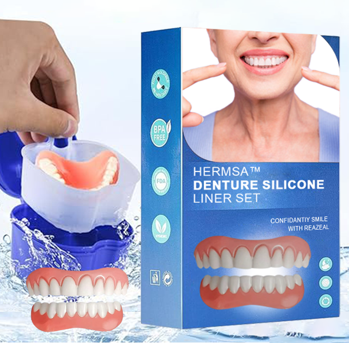 🦷🦷Hermsa™ Denture Silicone Liner Set (Top & Bottom Teeth)😃Confidantiy smile with Reazeal😃